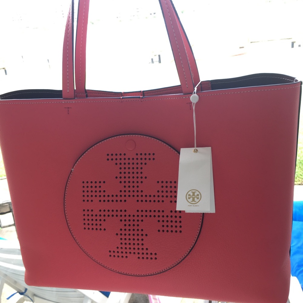 Tory Burch RED Perforated Logo Tote - Picture 2 of 8
